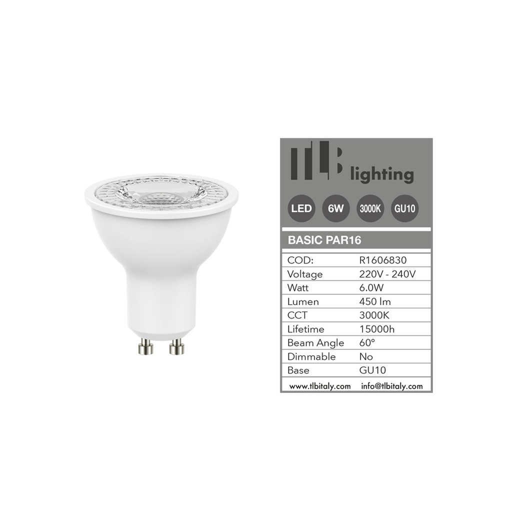 LED BULB PAR16 6W 3000K GU10 60° TLB