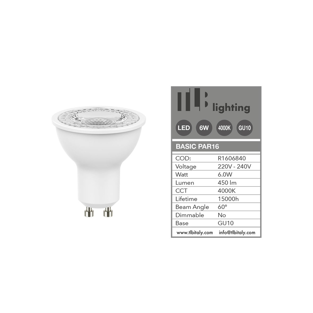 LAMPADA LED PAR16 6W 4000K GU10 60° TLB