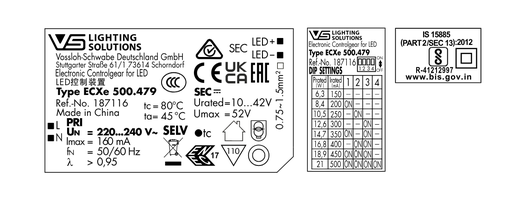 DRIVER LED 150-500mA 21W  VOSSLOH